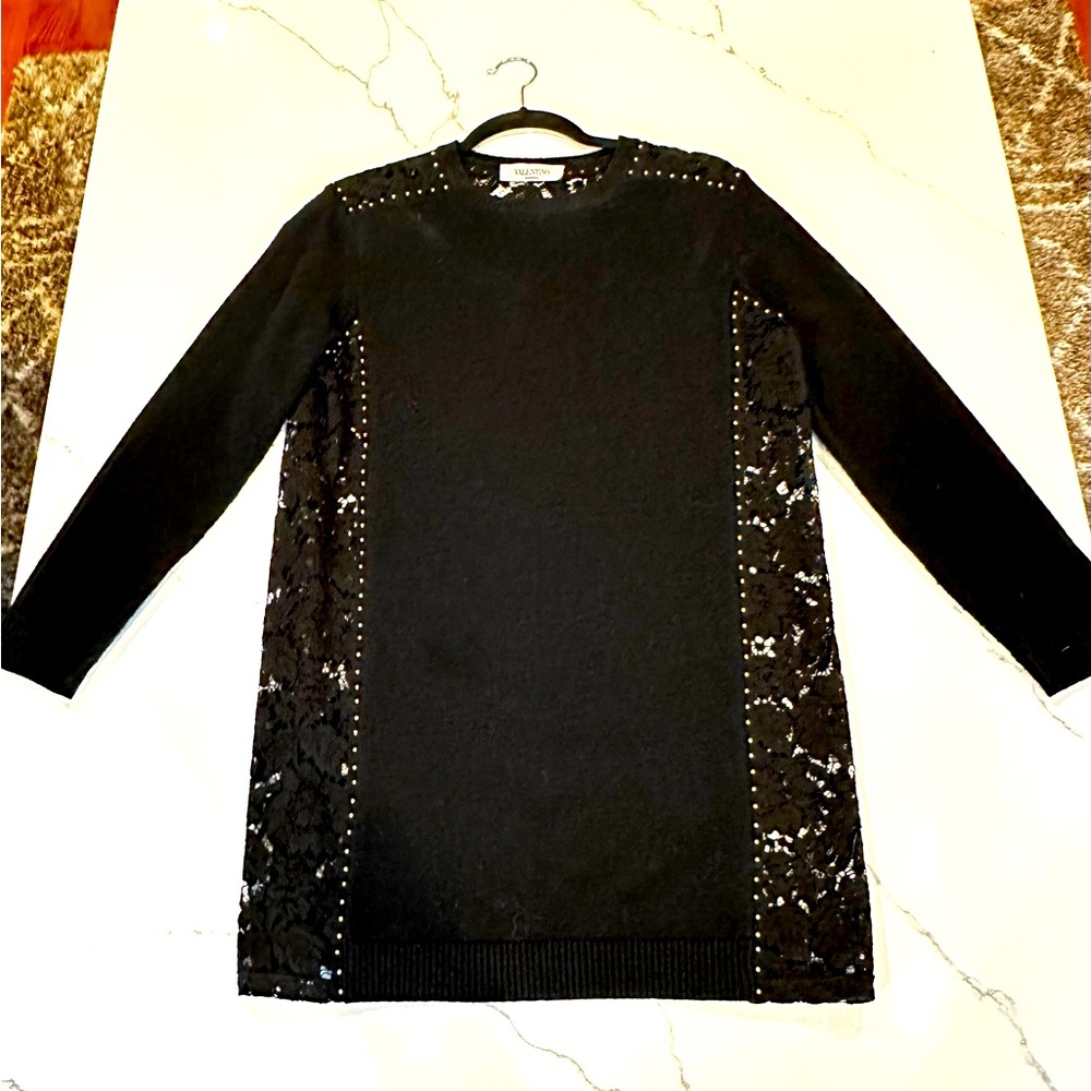 Valentino cashmere, wool, lace with gold studs sweater dress Sz 8/10